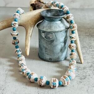 Vintage/Antique Murano Venetian Latticino Wedding Cake Necklace 16.5in.